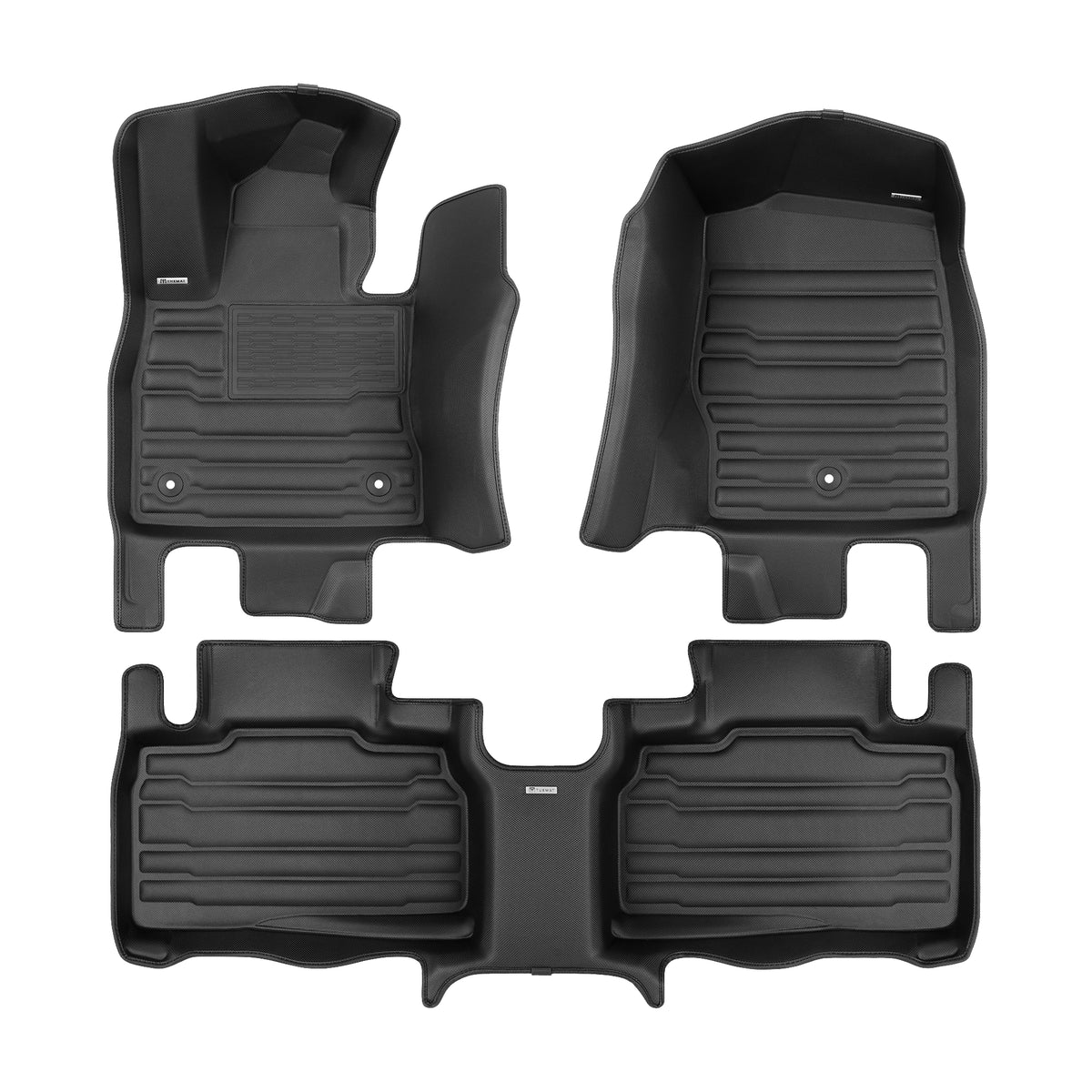 A set of black TuxMat car floor mats for Ford Explorer 7-Seater models.