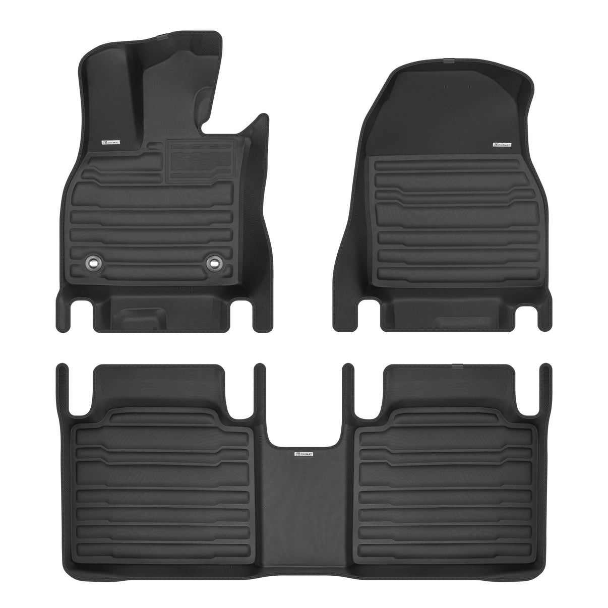 A set of black TuxMat car floor mats for Subaru Trailseeker EV models.